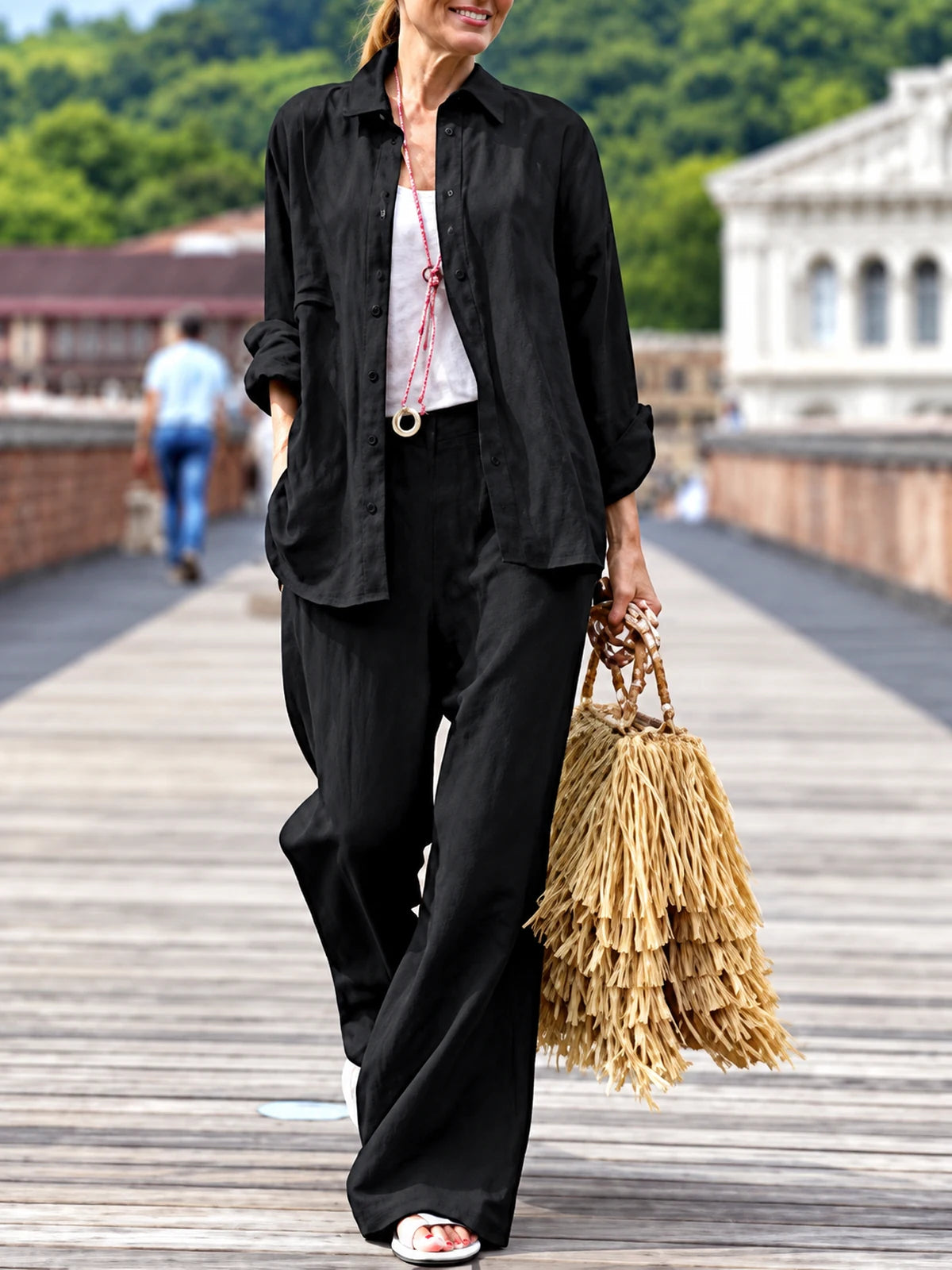 Women's Top and Wide-Leg Pants Two-Piece Set - product detail view 2
