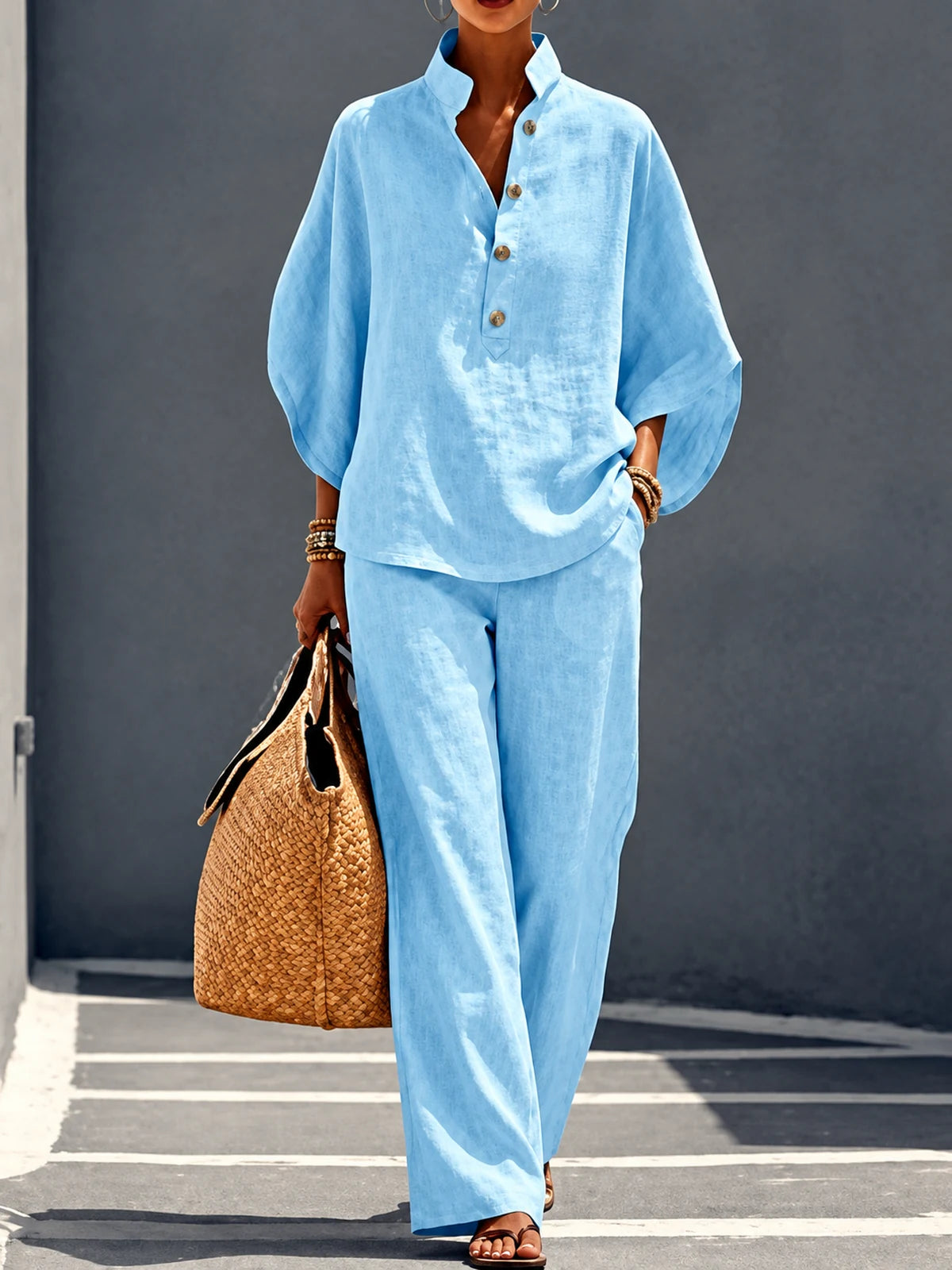 Women's Shirt & Pants Two-Piece Set in Khaki - product view
