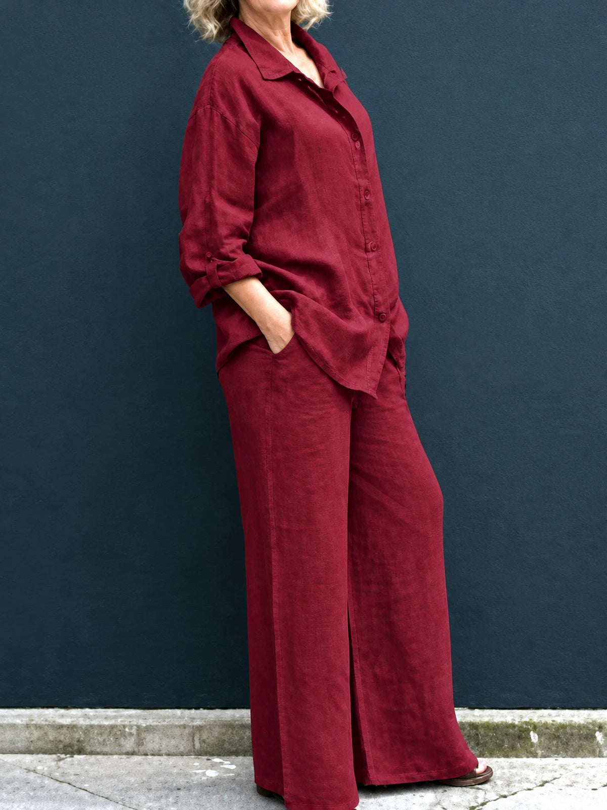Women's Shirt & Pants Two-Piece Set in White - product view