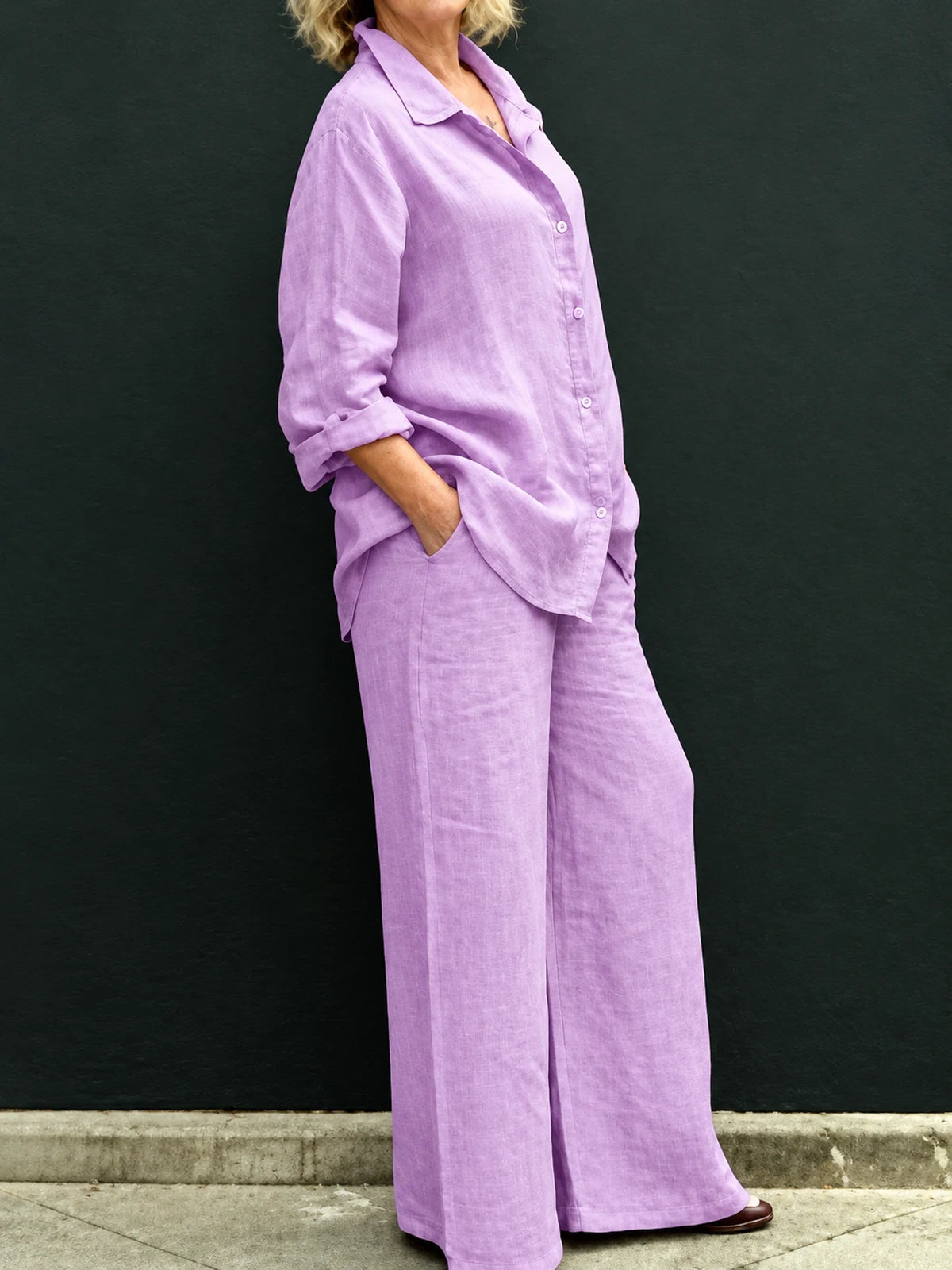 Women's Shirt & Pants Two-Piece Set in Light Gray - product view