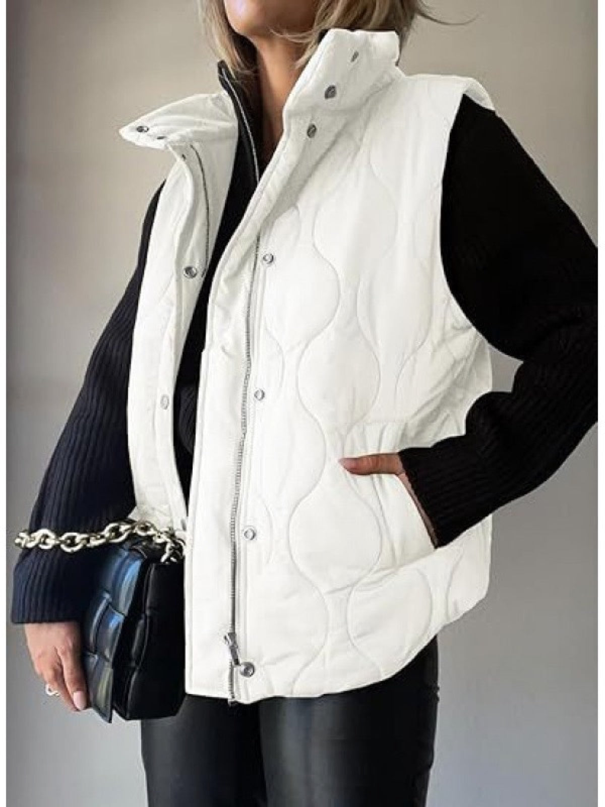 Women's Sleeveless Puffer Vest Solid Color Zip Button Casual Winter Waistcoat product image