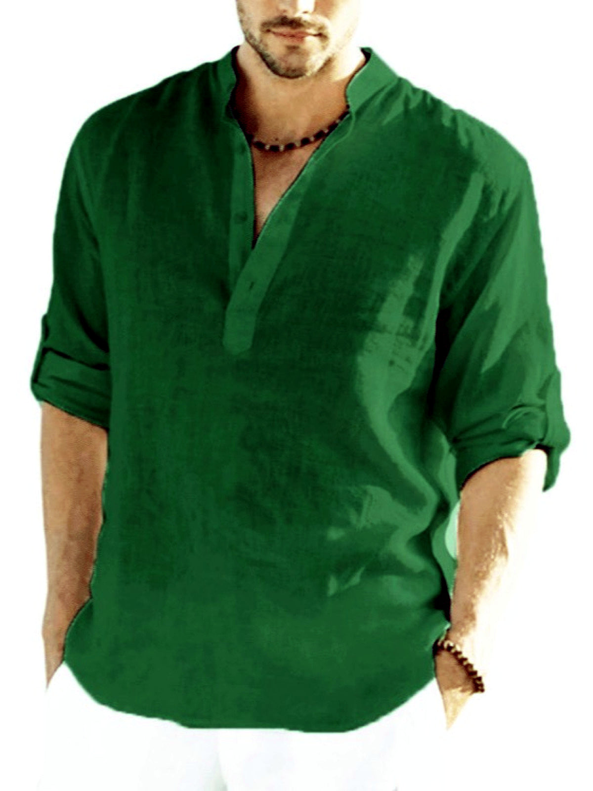 Men's Quick-Dry Henley Short Sleeve T-Shirt in Forest Green - product view