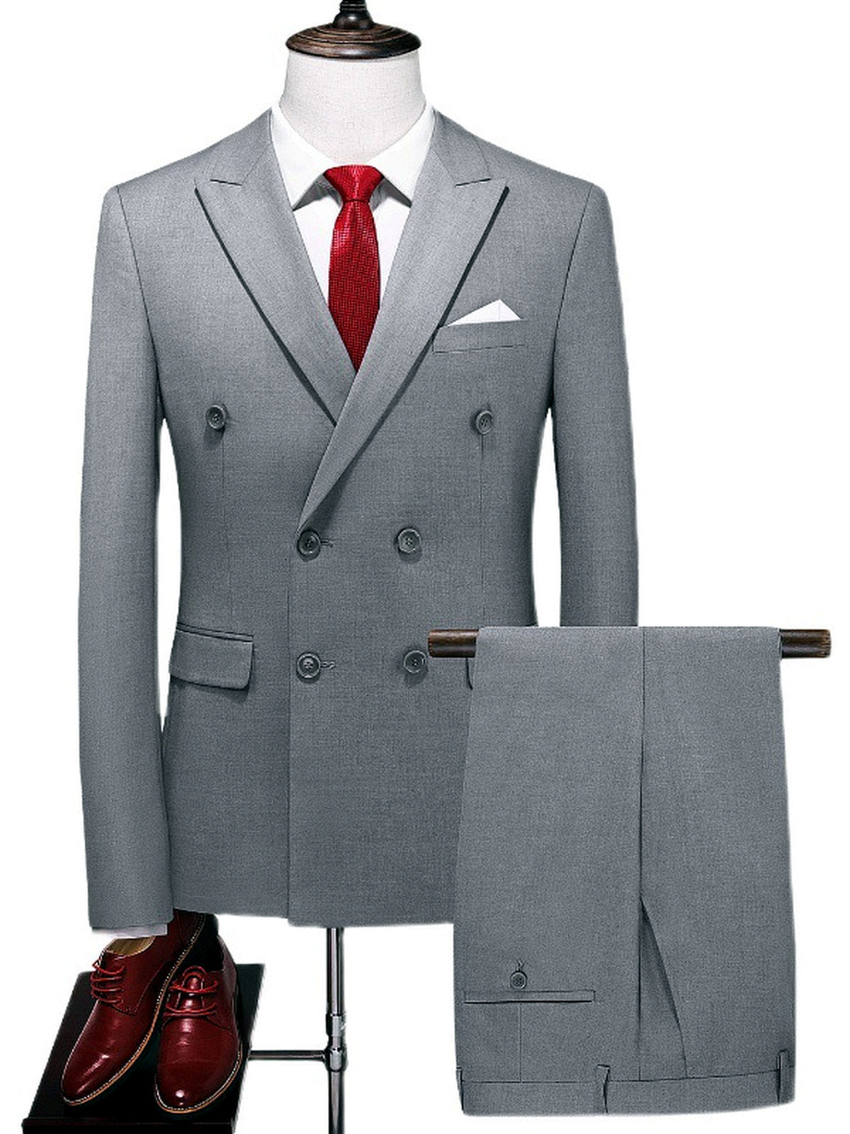 Men's Lightweight Business Blazer and Pants Set Casual Suit Outfit in Gray - product view