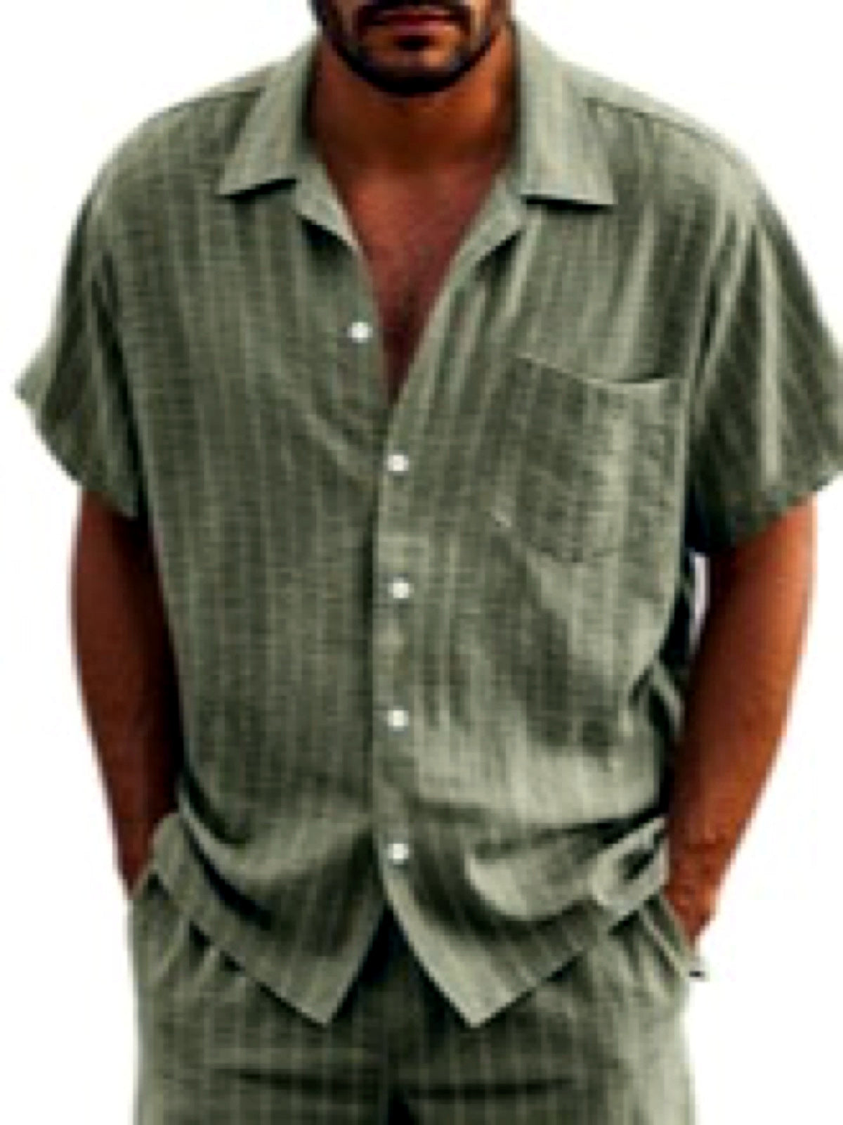 Men's Linen Blend Short Sleeve Shirt Lightweight Casual Summer Button Shirt - product detail view 7