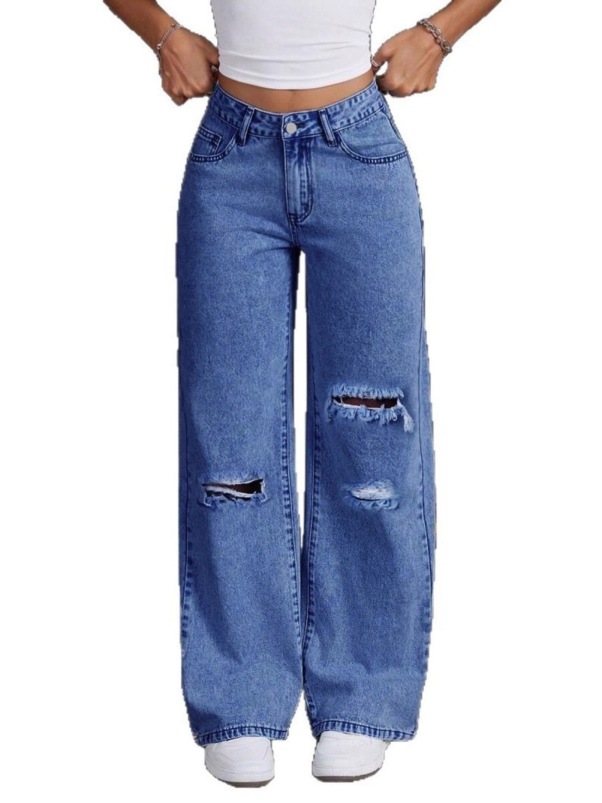 Women's High Waist Distressed Denim Bermuda Shorts Raw Hem Ripped Summer Jeans Shorts product image