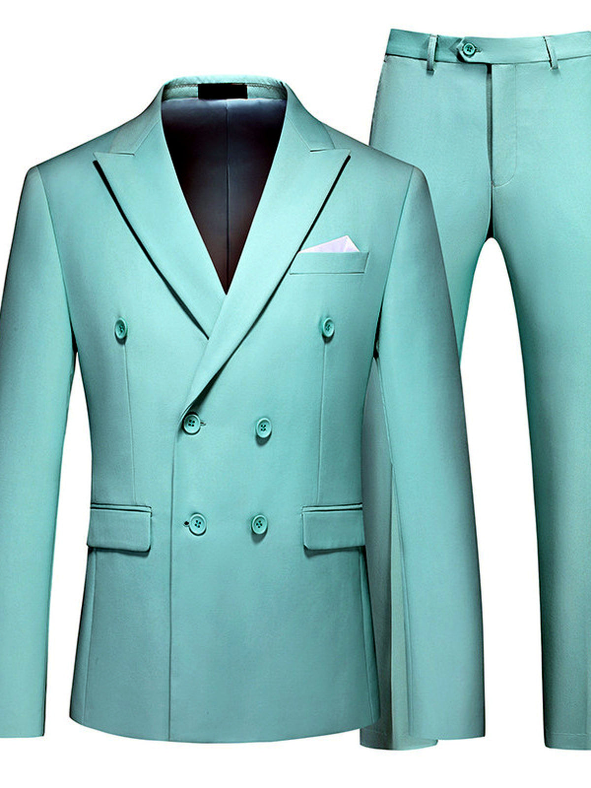 Men's Lightweight Business Blazer and Pants Set Casual Suit Outfit in Light Green - product view