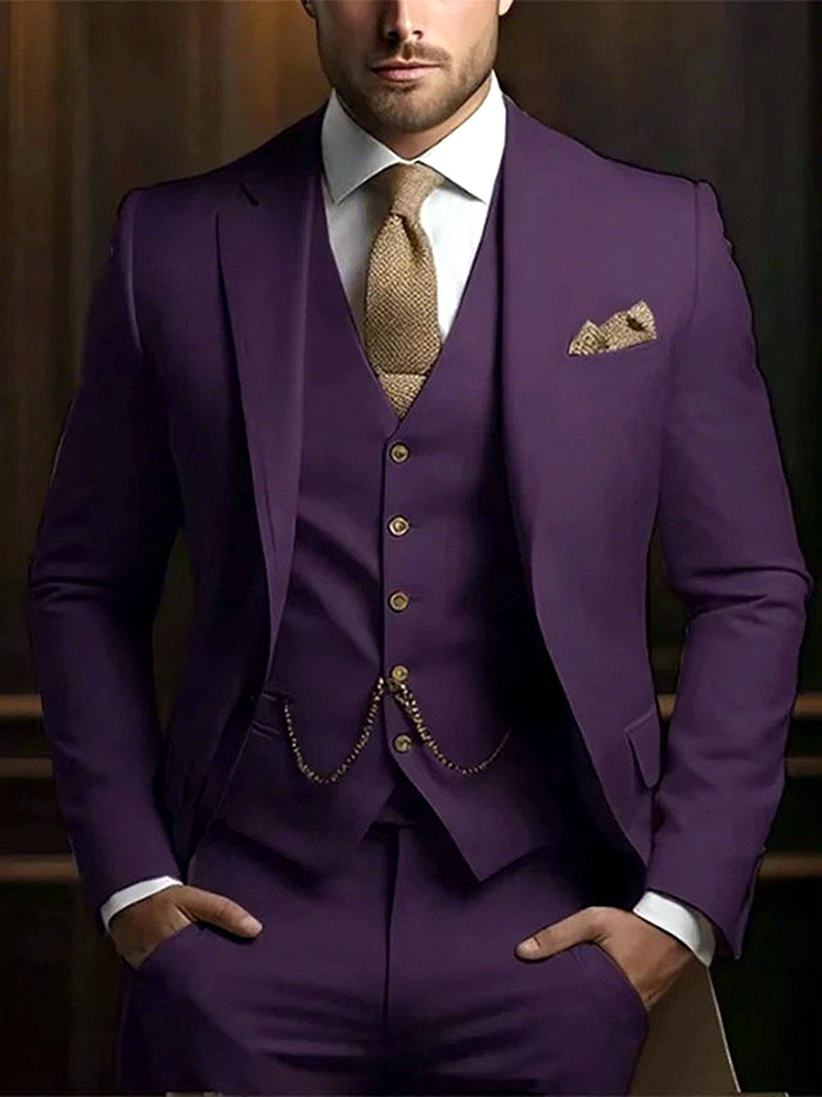 Men's Jacquard Blazer Suit Jacket One Button Party Banquet Formal Outfit in Purple - product view