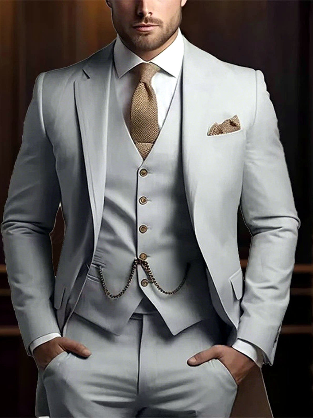 Men's Jacquard Blazer Suit Jacket One Button Party Banquet Formal Outfit in Gray - product view