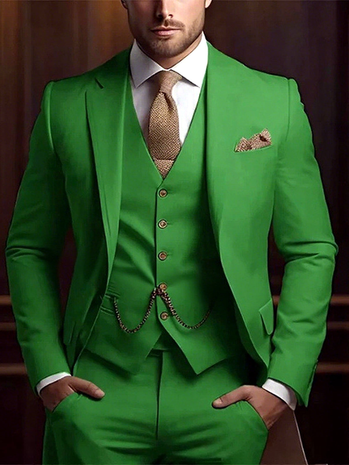 Men's Jacquard Blazer Suit Jacket One Button Party Banquet Formal Outfit in Green - product view