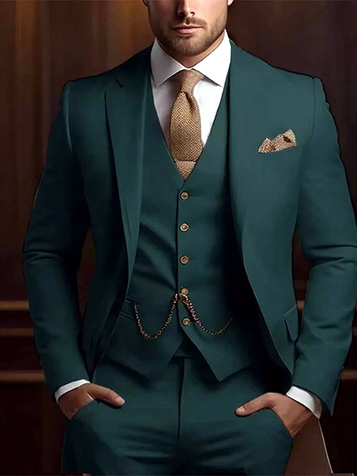 Men's Jacquard Blazer Suit Jacket One Button Party Banquet Formal Outfit in Peacock Green - product view