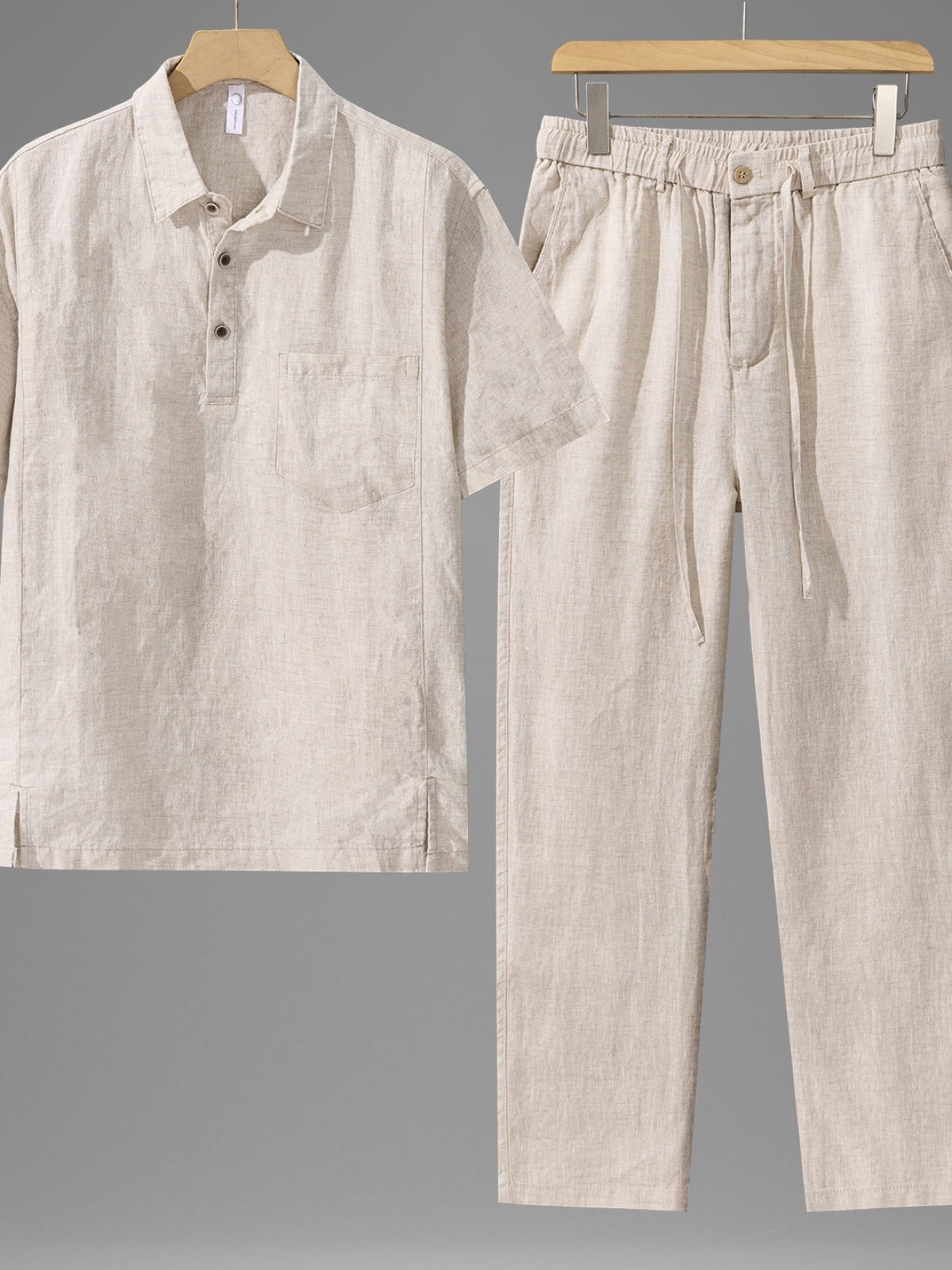 Men's Linen Blend Summer Shirt and Pants Set Lightweight Casual Beach Outfit product image