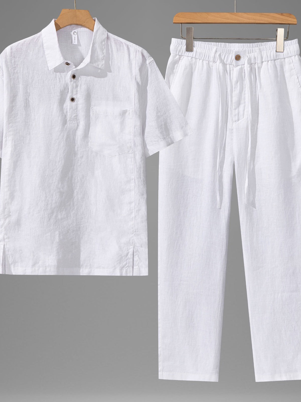 Men's Linen Blend Summer Shirt and Pants Set Lightweight Casual Beach Outfit product image