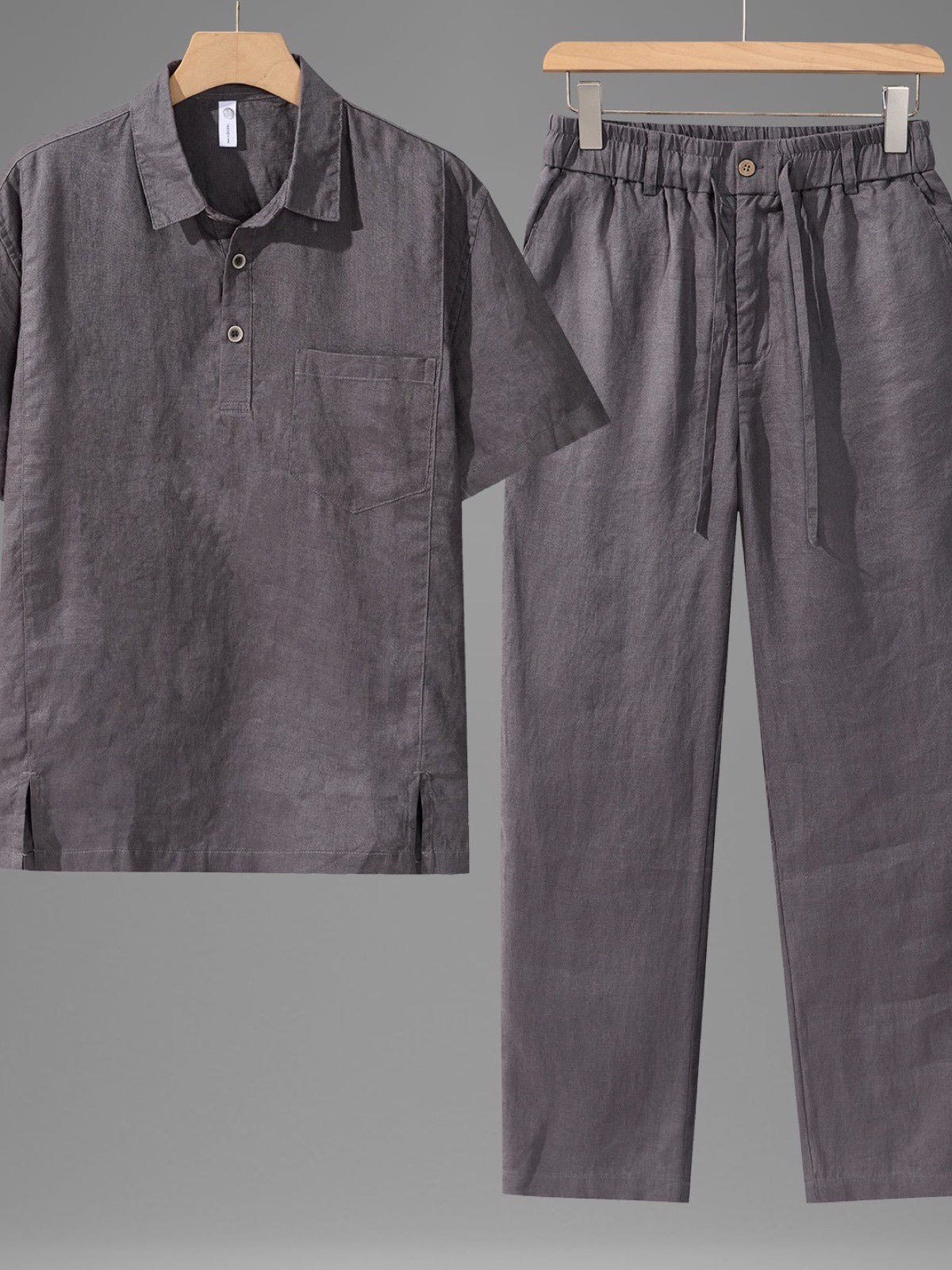 Men's Linen Blend Summer Shirt and Pants Set Lightweight Casual Beach Outfit product image