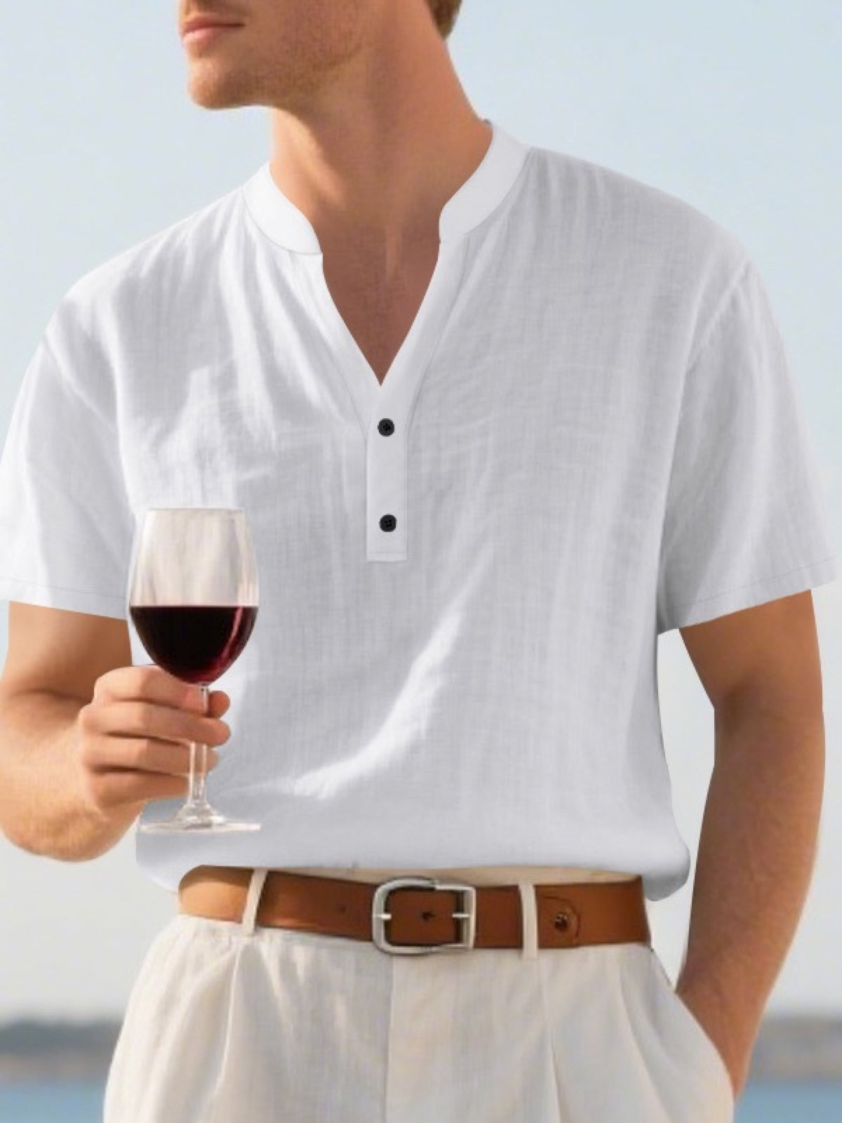 Men's Linen Blend Short Sleeve Shirt Lightweight Casual Summer Button Shirt product image