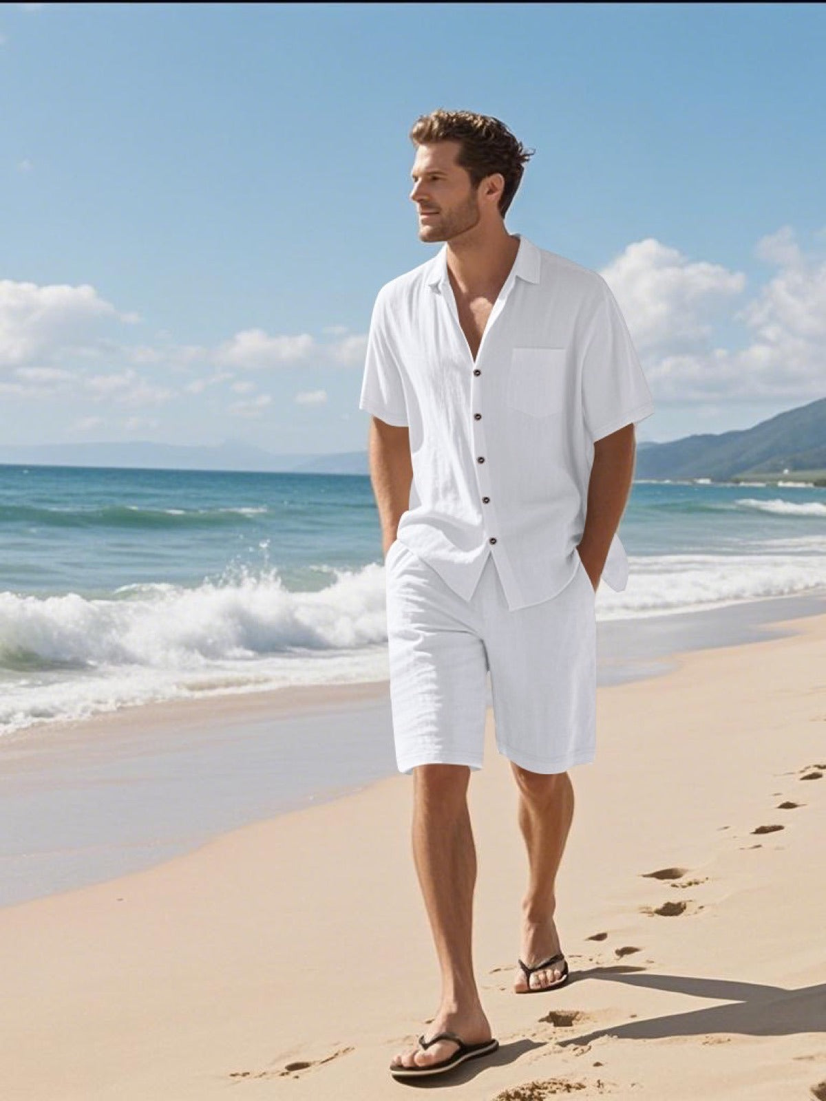 Men's Lyocell Cotton Casual Bermuda Shorts Elastic Waist Summer Shorts product image