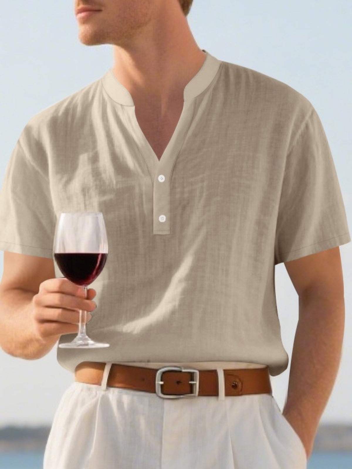 Men's Linen Blend Short Sleeve Shirt Lightweight Casual Summer Button Shirt product image
