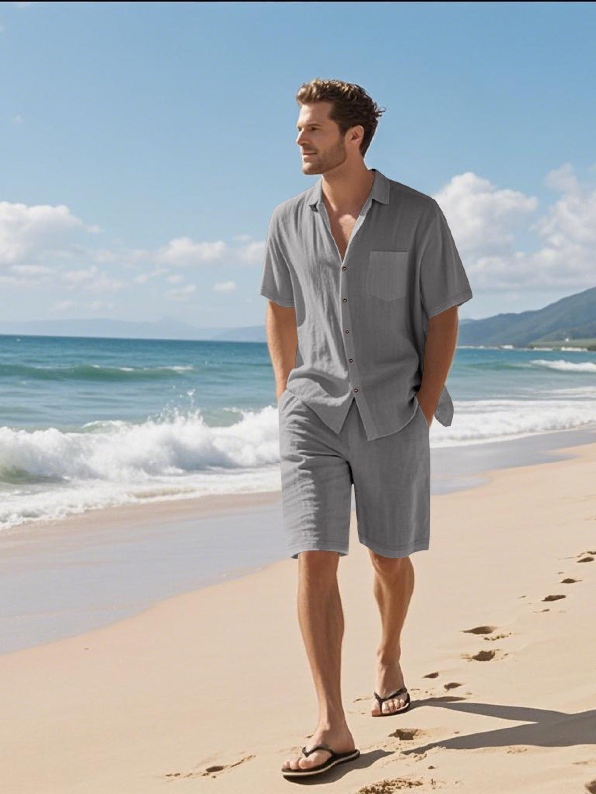 Men's Lyocell Cotton Casual Bermuda Shorts Elastic Waist Summer Shorts product image