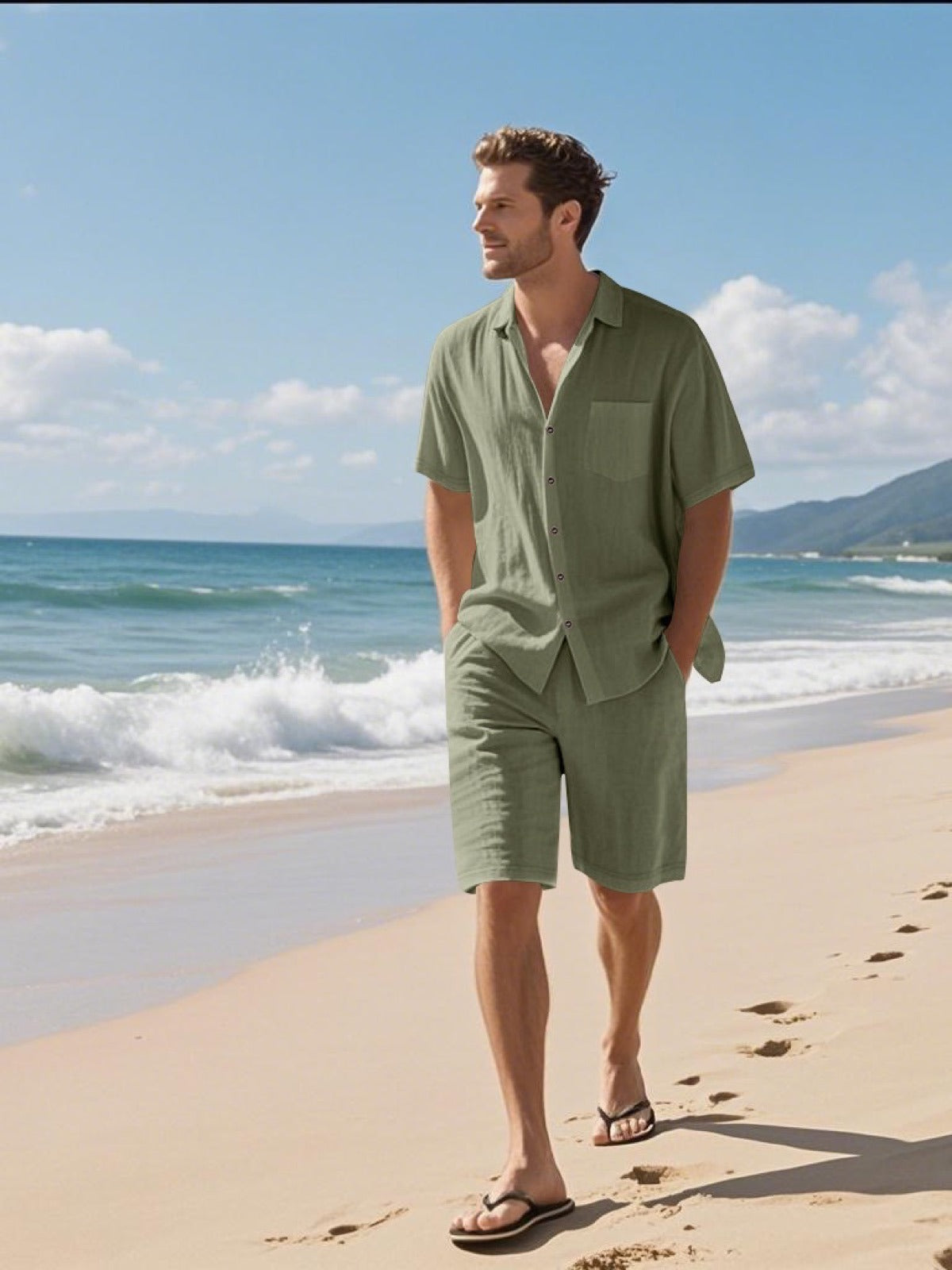 Men's Lyocell Cotton Casual Bermuda Shorts Elastic Waist Summer Shorts product image