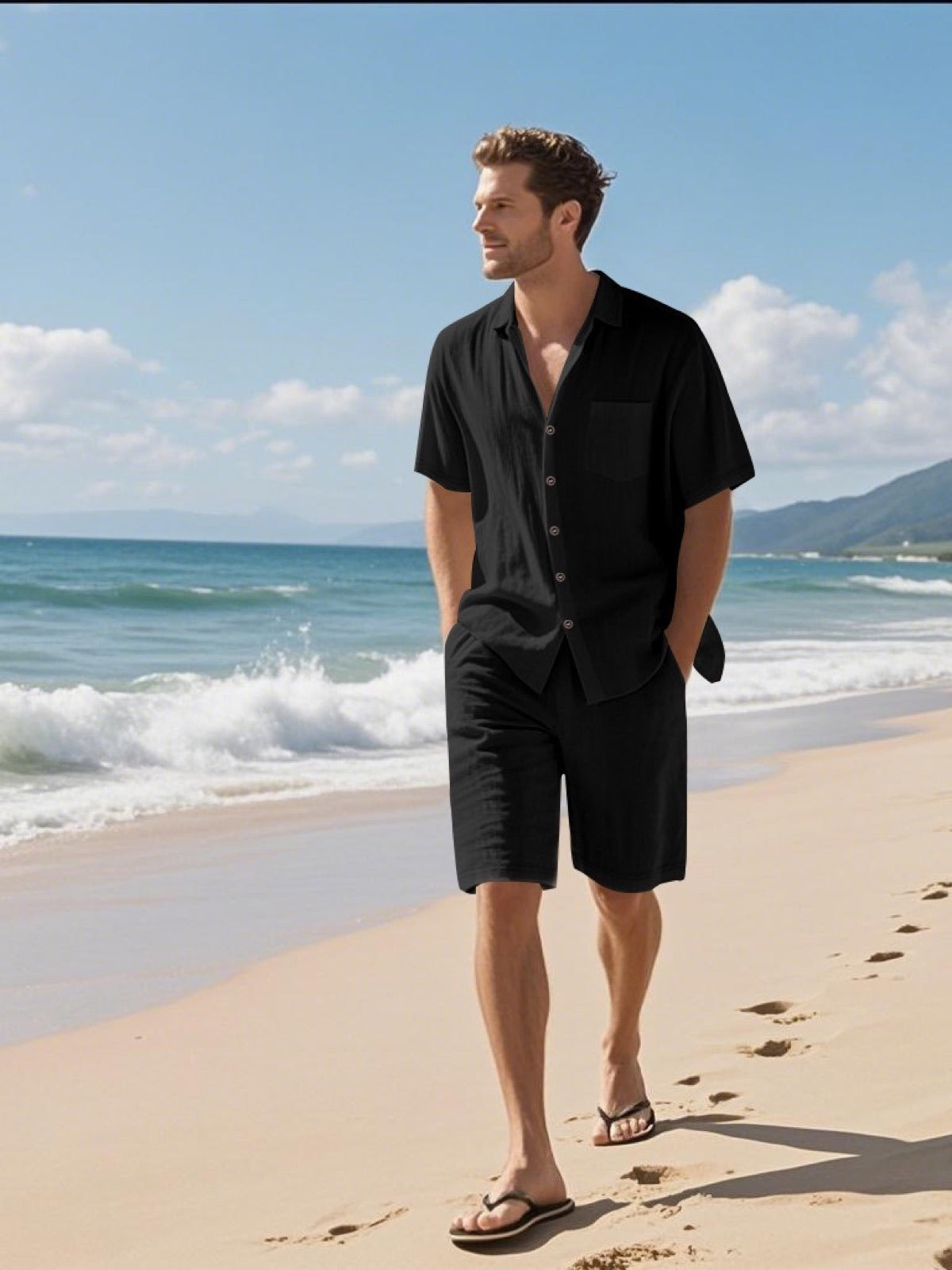Men's Lyocell Cotton Casual Bermuda Shorts Elastic Waist Summer Shorts product image