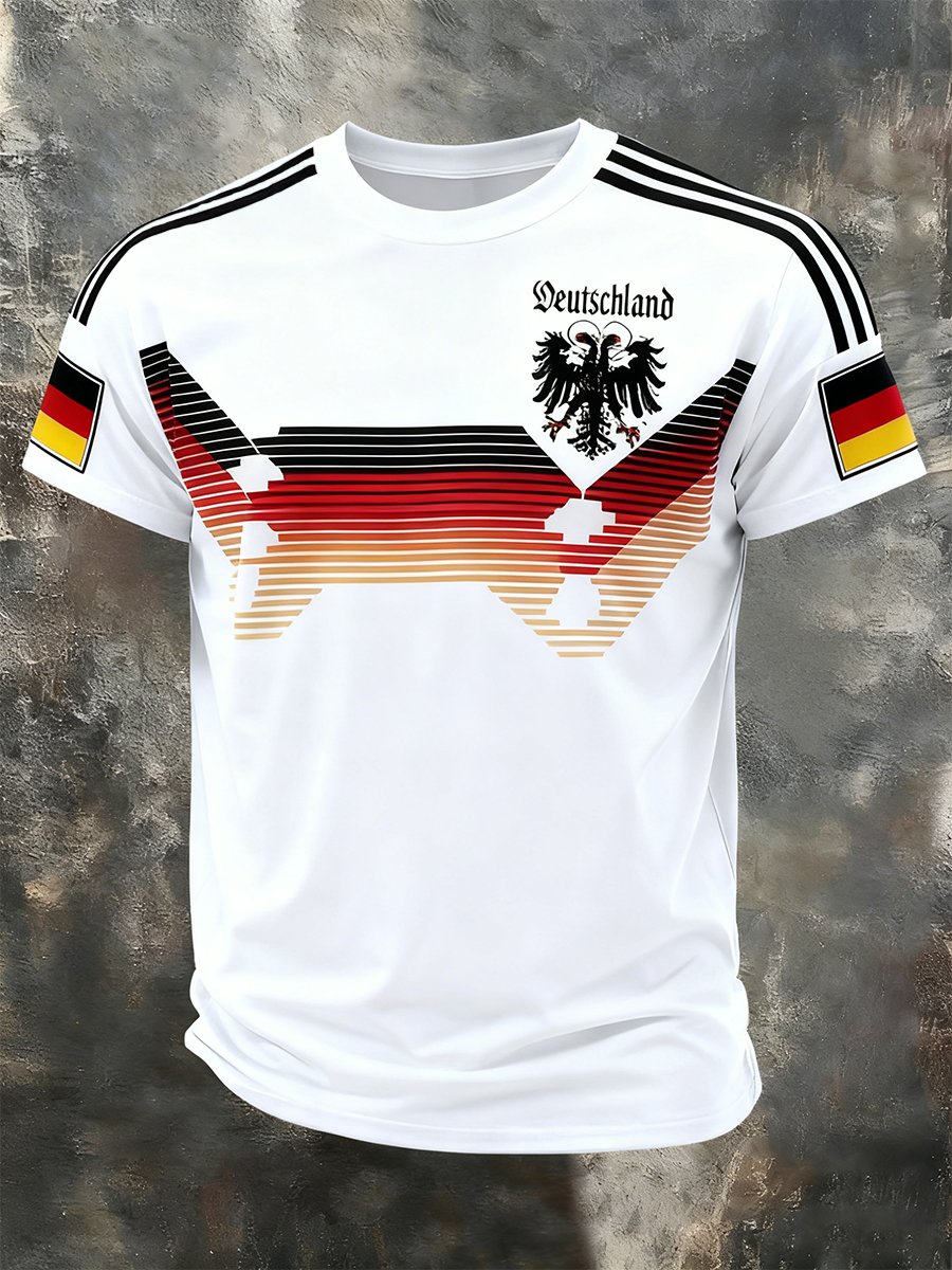 Men's Fashion German Football Team Fan Print Crew Neck T-Shirt