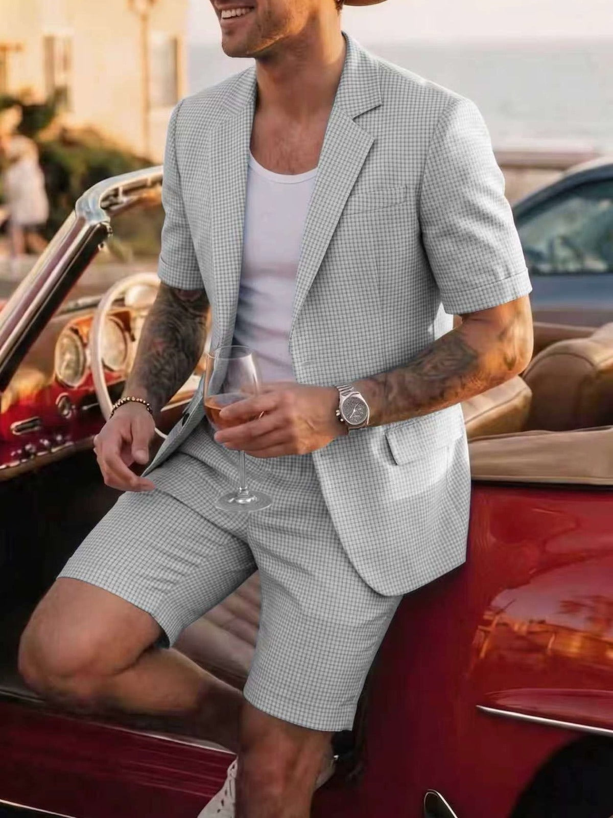 Men's Lightweight Business Blazer and Pants Set Casual Summer Suit Outfit product image
