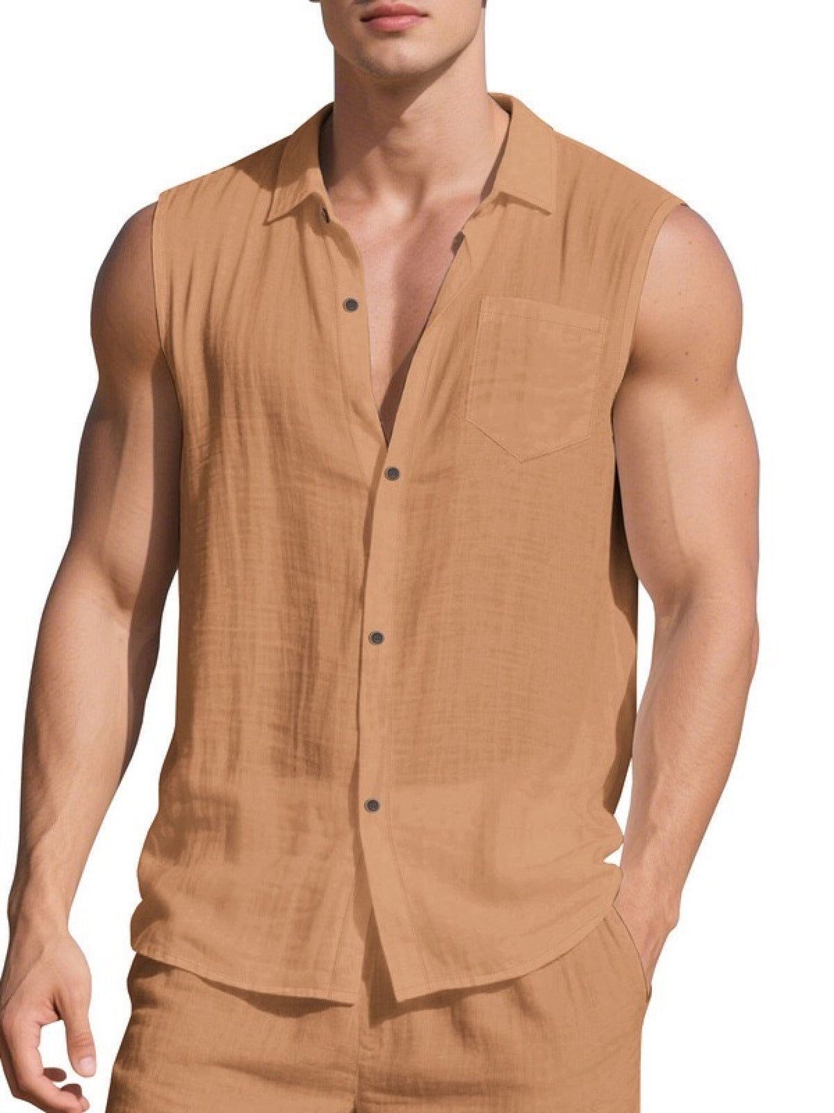 Men's Sleeveless Linen Vest Shirt Lightweight Casual Summer Top product image