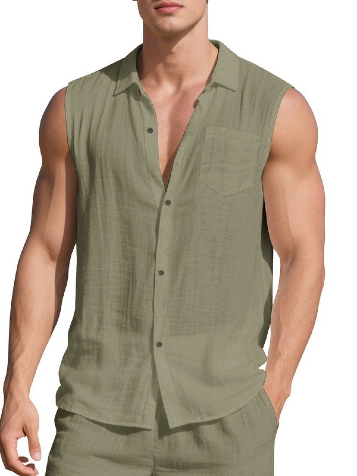 Men's Sleeveless Linen Vest Shirt Lightweight Casual Summer Top product image