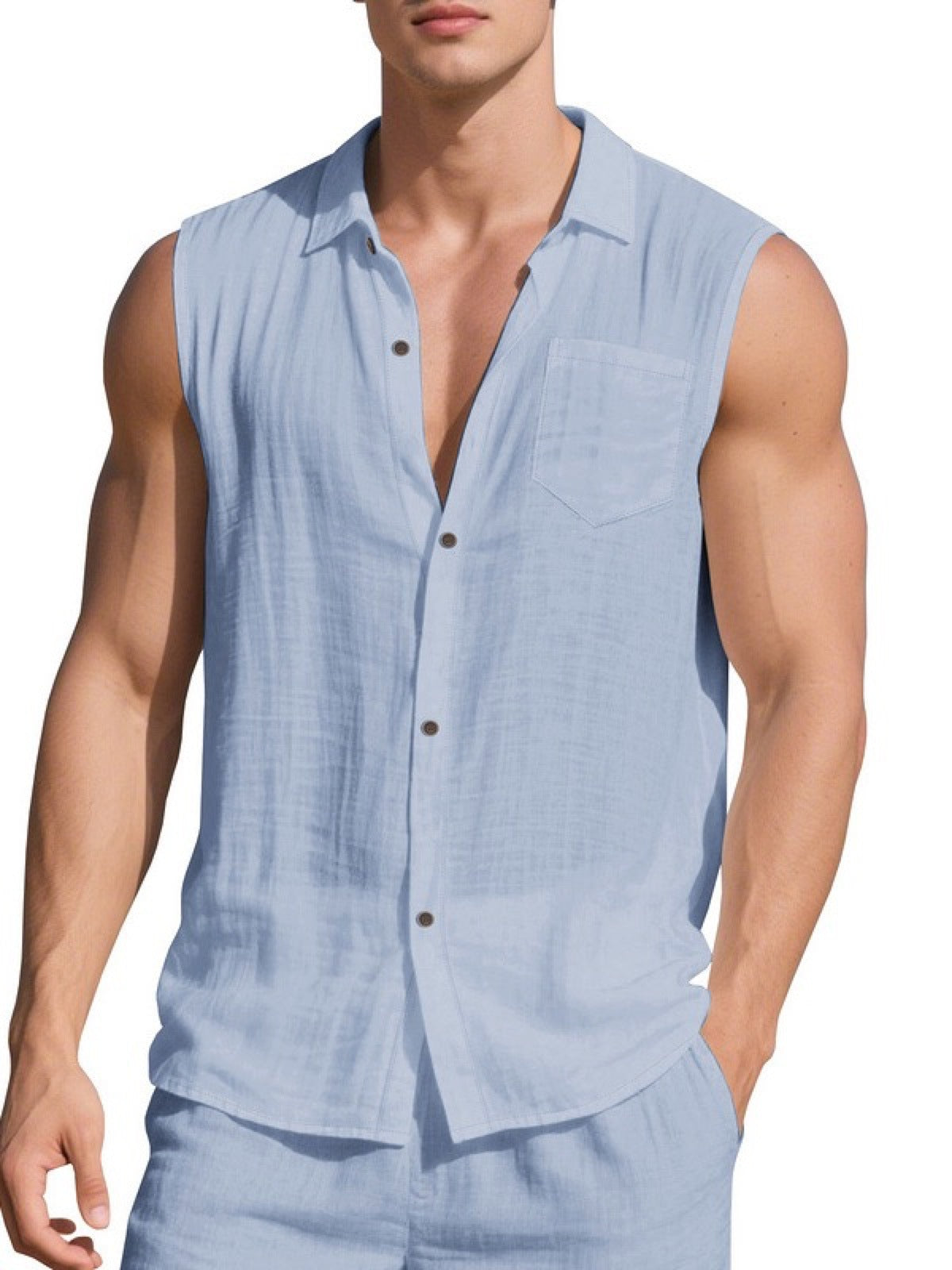 Men's Sleeveless Linen Vest Shirt Lightweight Casual Summer Top product image