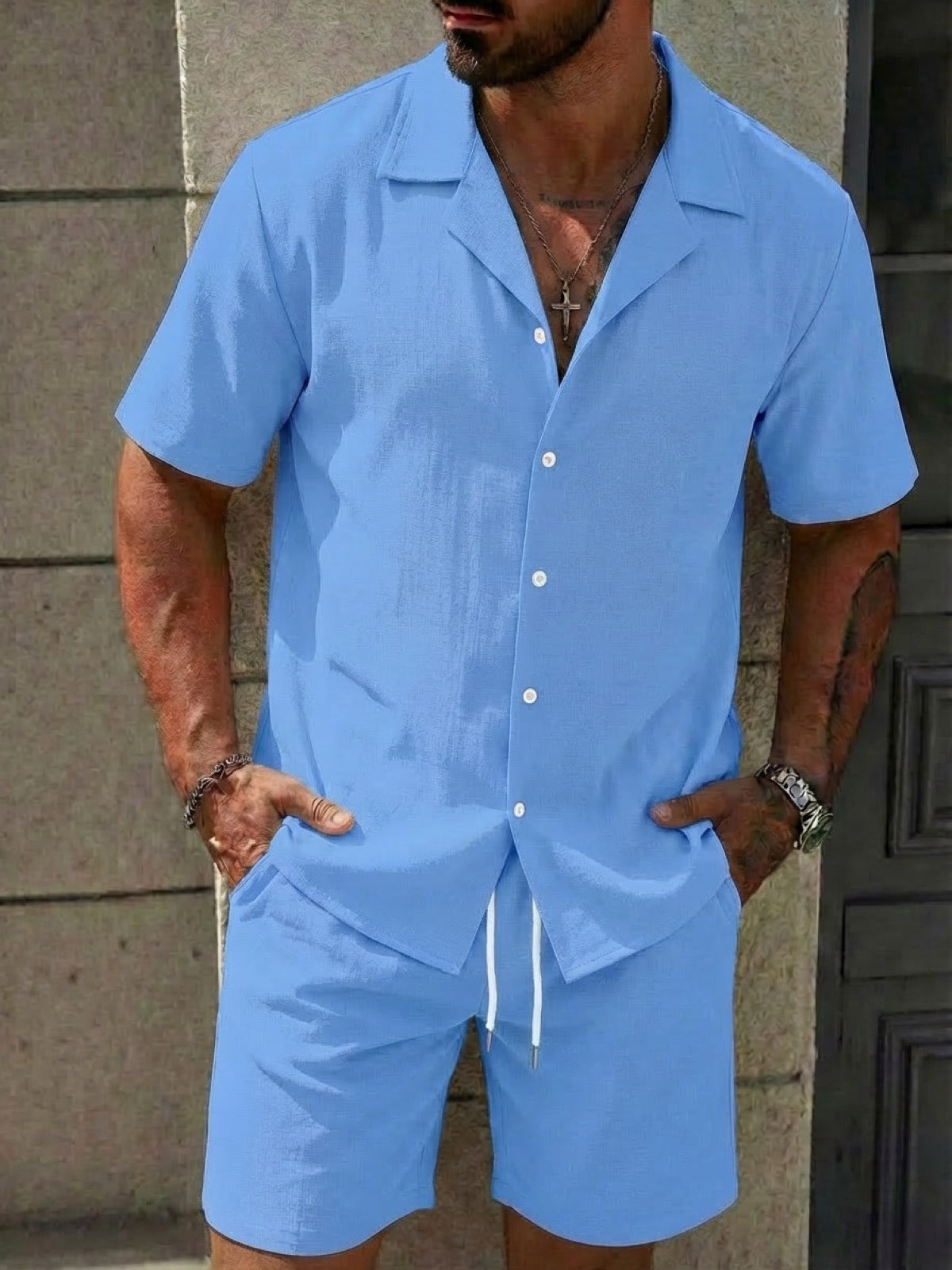 Men's Lyocell Cotton Casual Bermuda Shorts Elastic Waist Summer Shorts product image