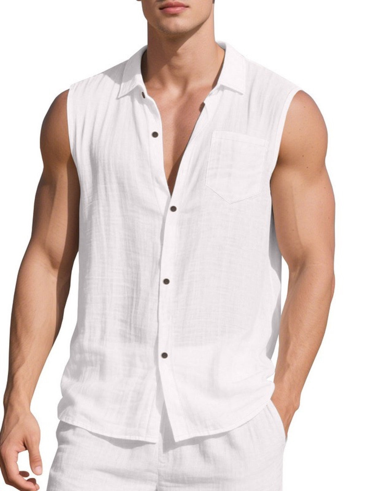 Men's Sleeveless Linen Vest Shirt Lightweight Casual Summer Top product image