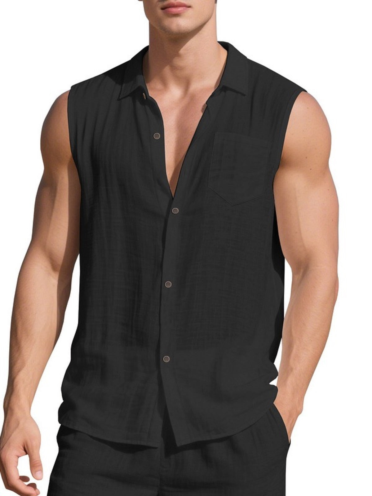 Men's Sleeveless Linen Vest Shirt Lightweight Casual Summer Top product image