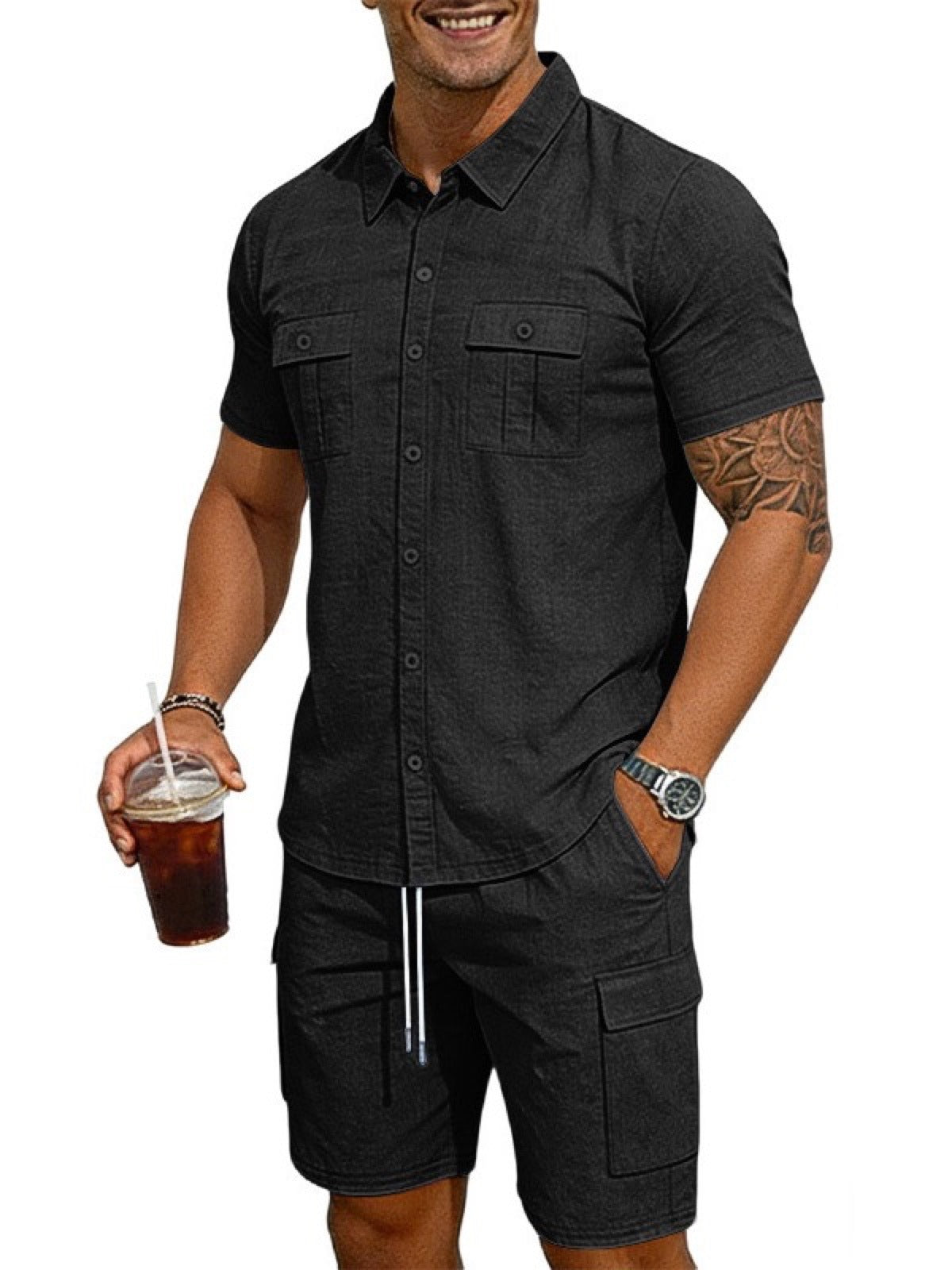 Men's Lyocell Cotton Casual Bermuda Shorts Elastic Waist Summer Shorts product image