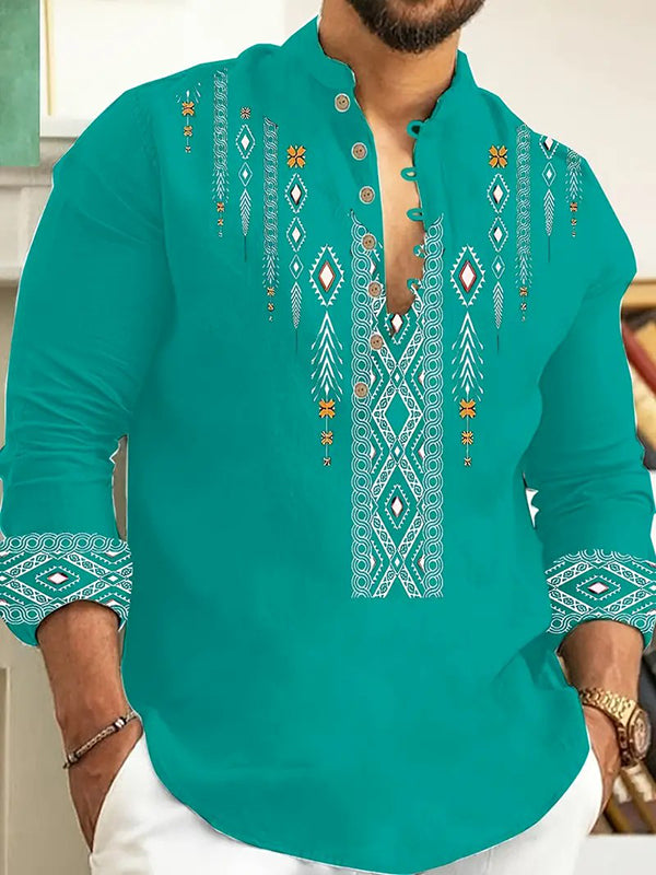 Men's Ethnic Style Pattern Long-Sleeved Shirts Tops