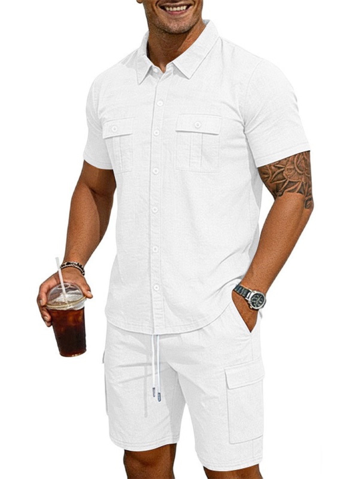 Men's Lyocell Cotton Casual Bermuda Shorts Elastic Waist Summer Shorts product image