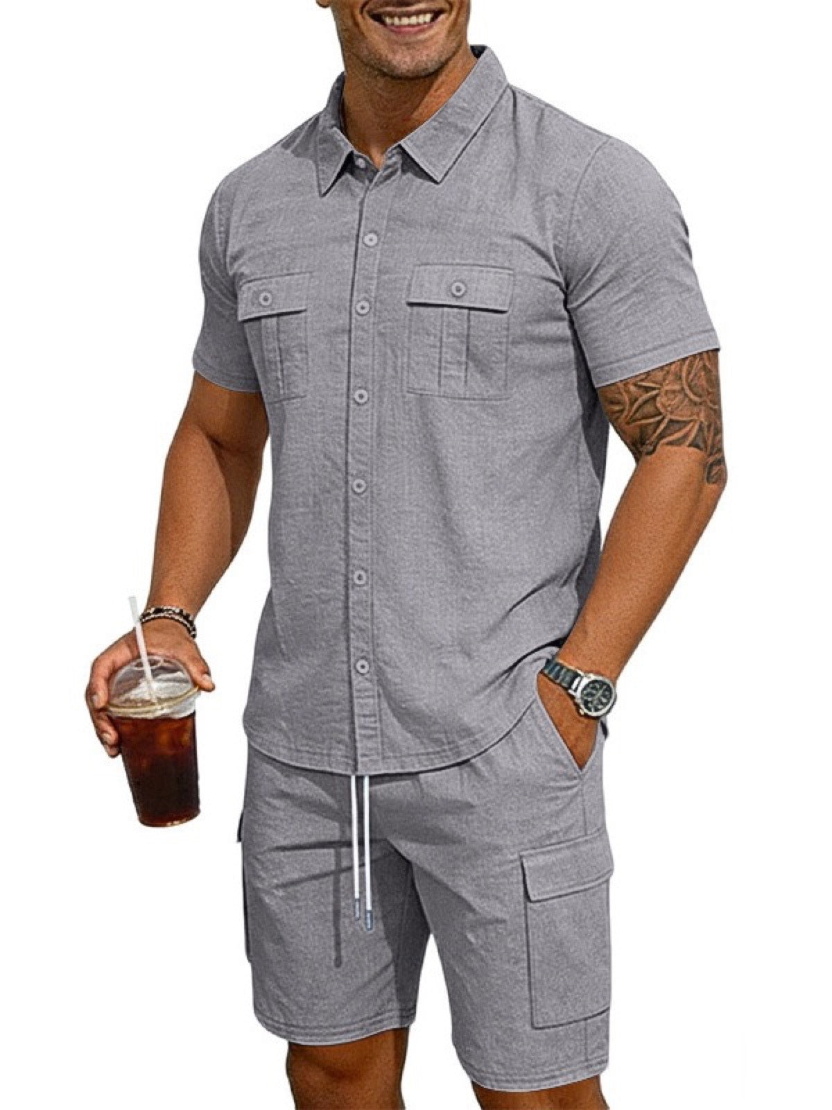 Men's Lyocell Cotton Casual Bermuda Shorts Elastic Waist Summer Shorts product image