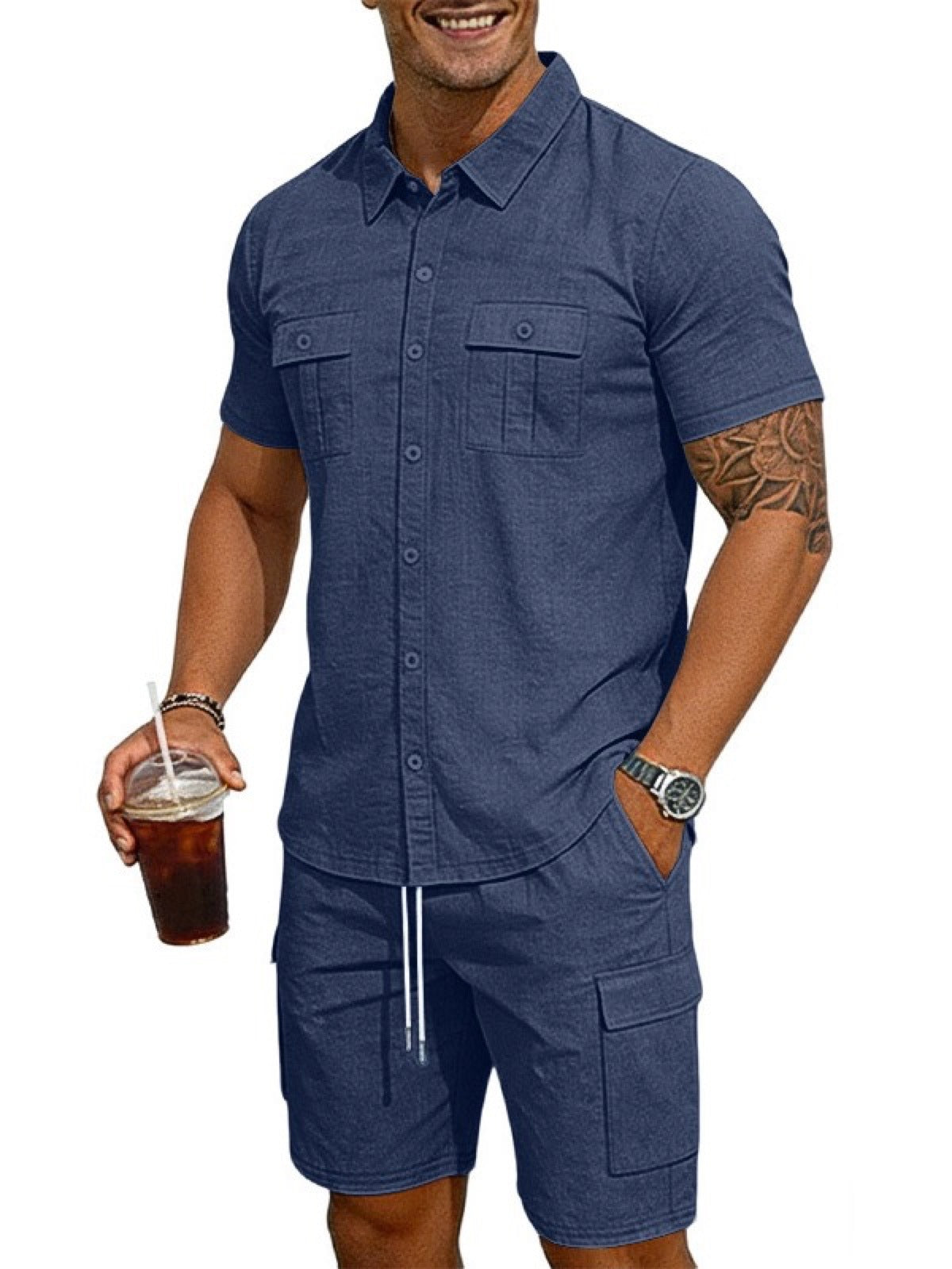 Men's Lyocell Cotton Casual Bermuda Shorts Elastic Waist Summer Shorts product image