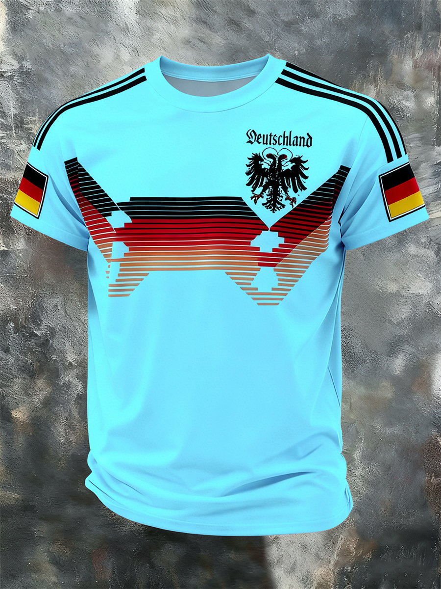 Men's Fashion German Football Team Fan Print Crew Neck T-Shirt