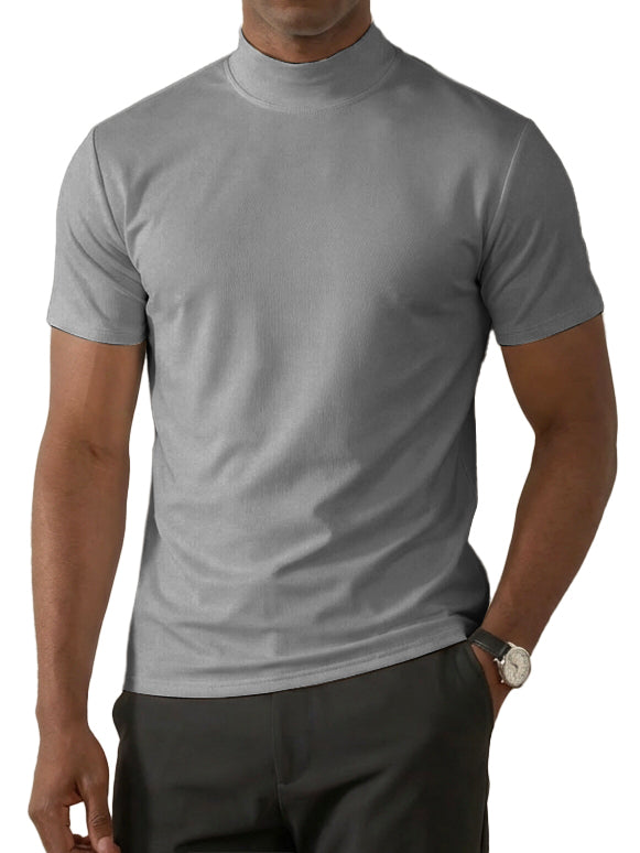 Men's High-Neck Slim Fit Casual Short-Sleeve T-Shirt