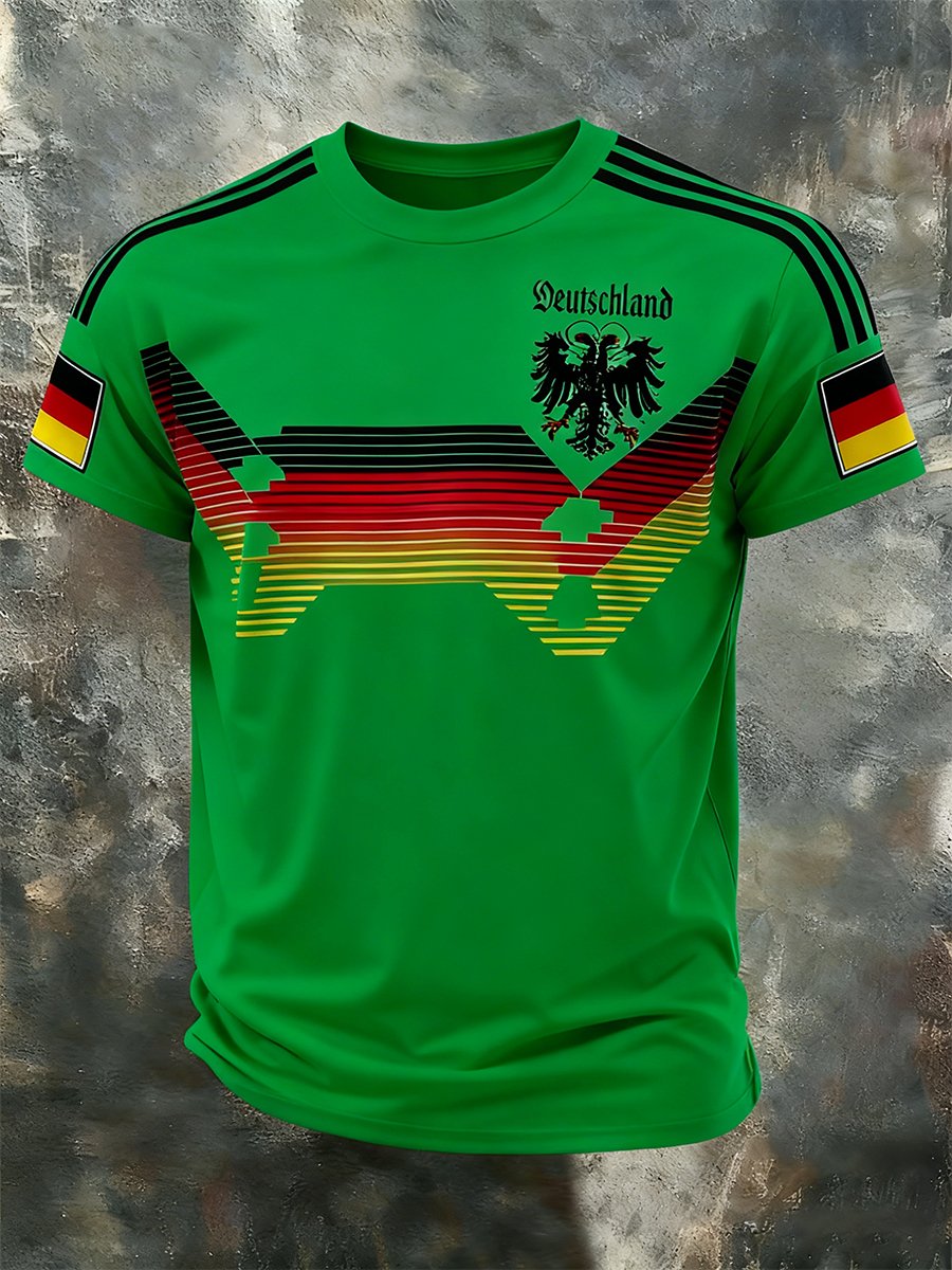 Men's Fashion German Football Team Fan Print Crew Neck T-Shirt