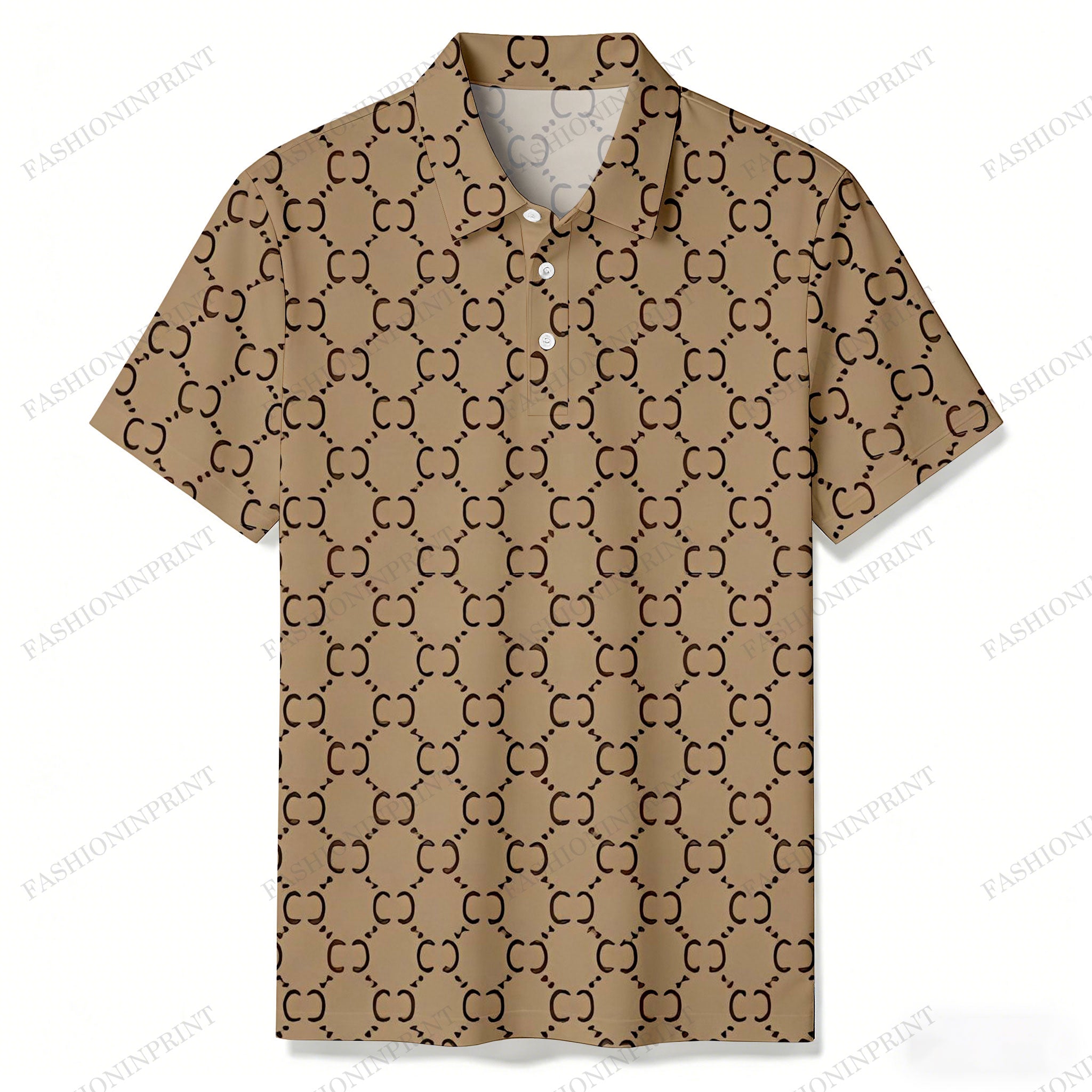 Men's Casual Brown Color Matching Retro Style Printed Short Sleeved Polo Shirt