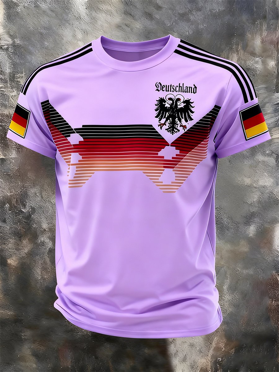 Men's Fashion German Football Team Fan Print Crew Neck T-Shirt