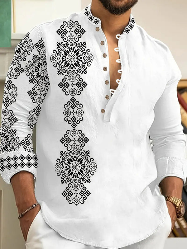Men's Ethnic Style Pattern Long-Sleeved Shirts Tops