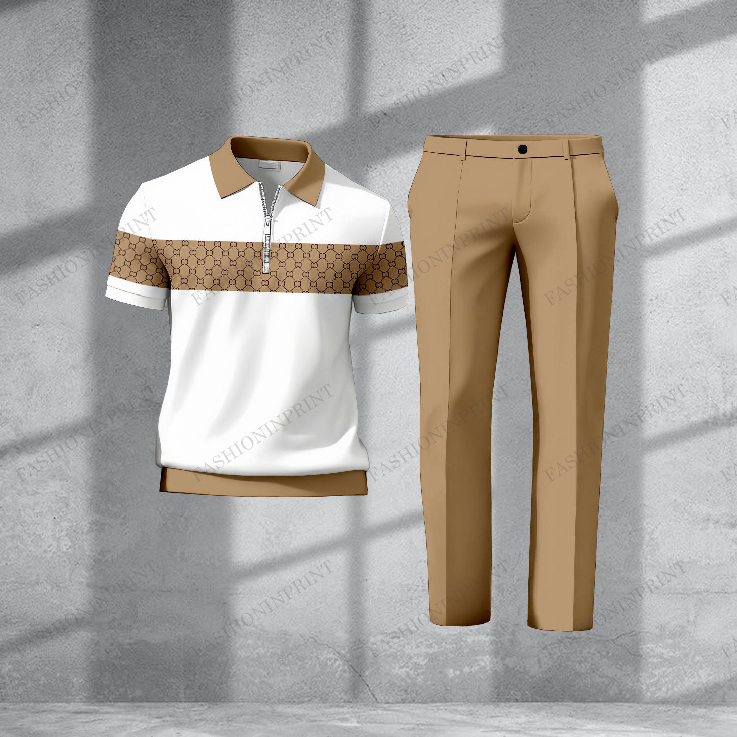 Men's Casual White Short-Sleeved Polo Shirt And Trousers Two-Piece Set
