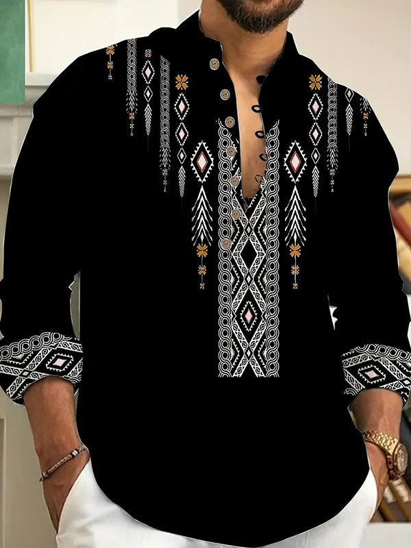 Men's Ethnic Style Pattern Long-Sleeved Shirts Tops