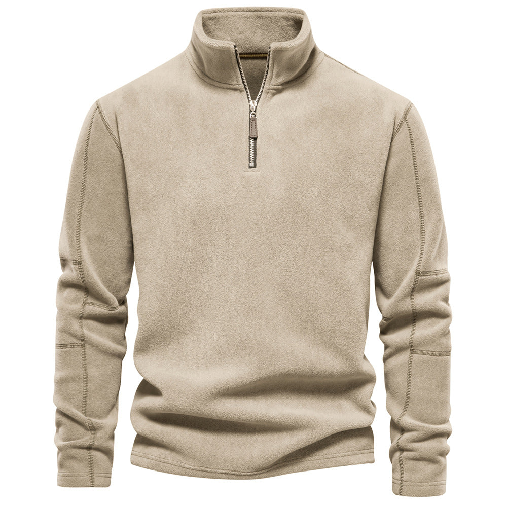Men's Stand Collar Zip Long Sleeve Polar Fleece Sweatshirt