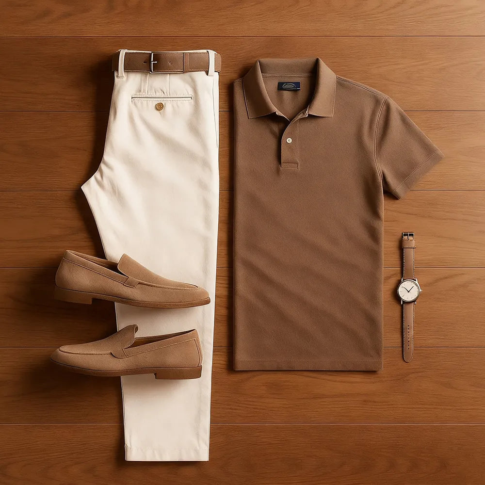 Men's Casual Color Matching Printed Polo-Collar Short Sleeved Trousers Two-Piece Set 15 1966453
