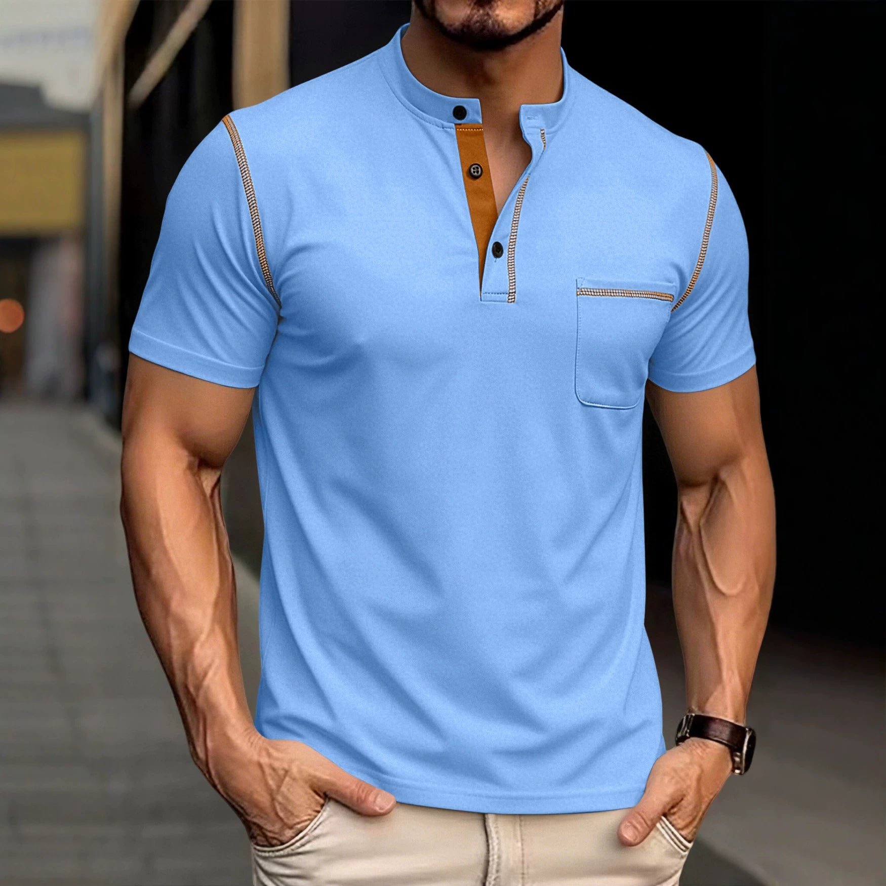 Men's Quick-Dry Henley Short Sleeve T-Shirt product image
