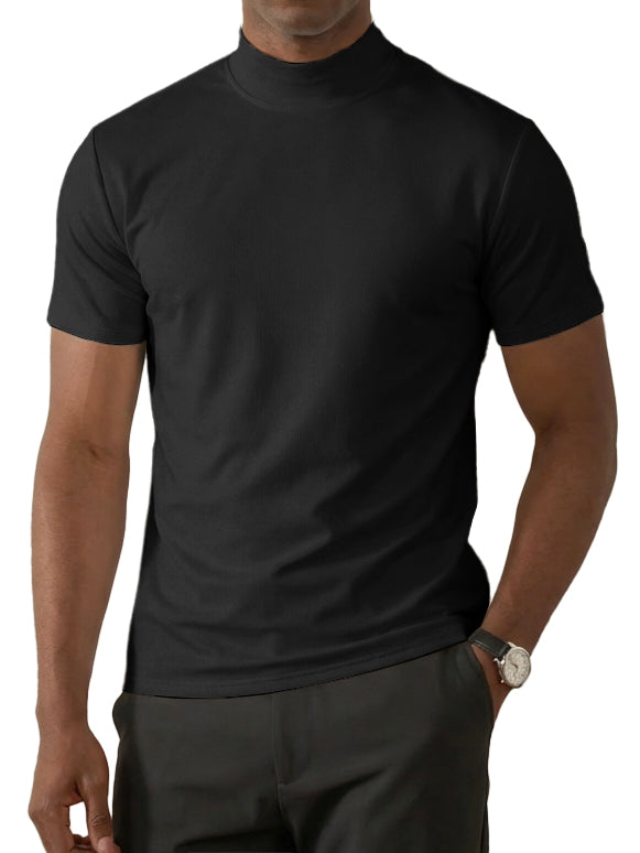 Men's High-Neck Slim Fit Casual Short-Sleeve T-Shirt