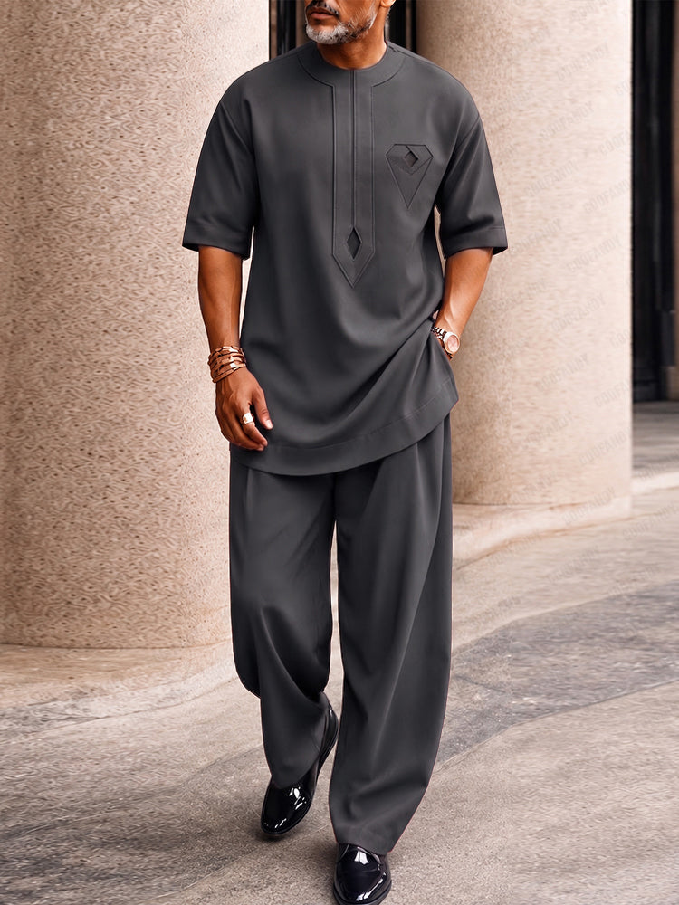 Casual Creative Pocket Longline Top Pants Set