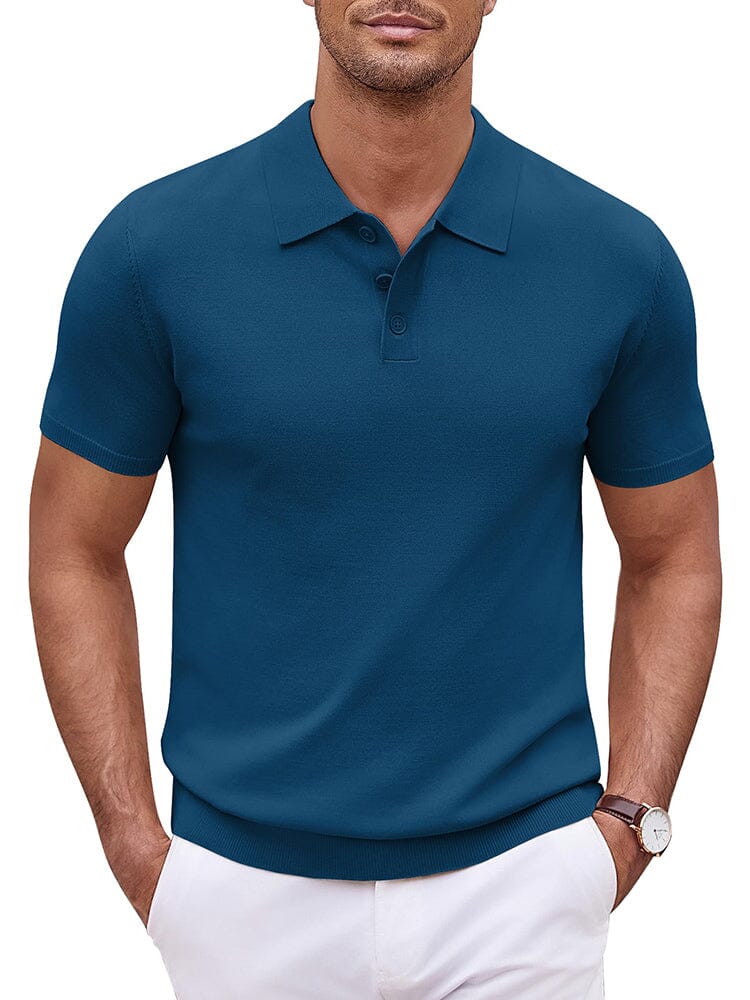 Classic Solid Color Knit Polo Shirt